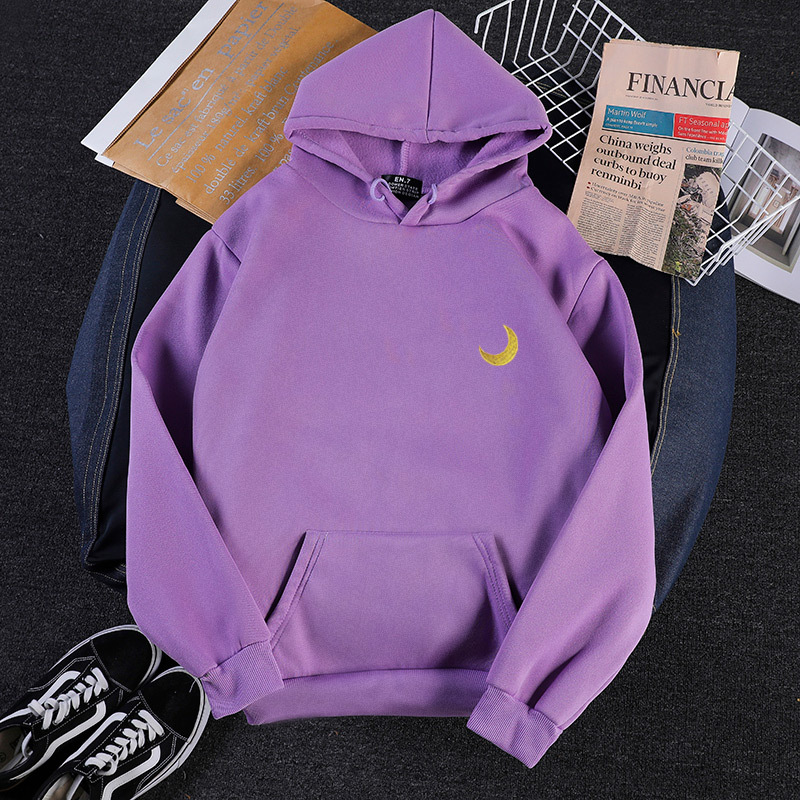 Title 6, Hooded Pullover Long-Sleeved Moon Print Sweatsh...