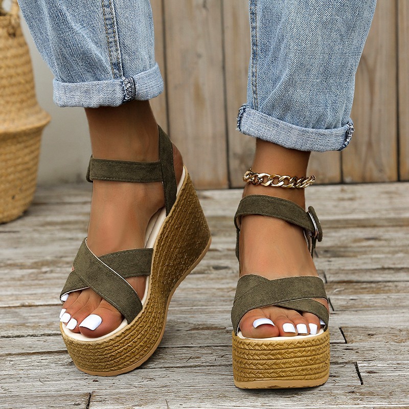 Wedge Sandals For Women Summer Casual Non-slip Cross-strap Platform Shoes With Hemp Heels Shoes - Image 5