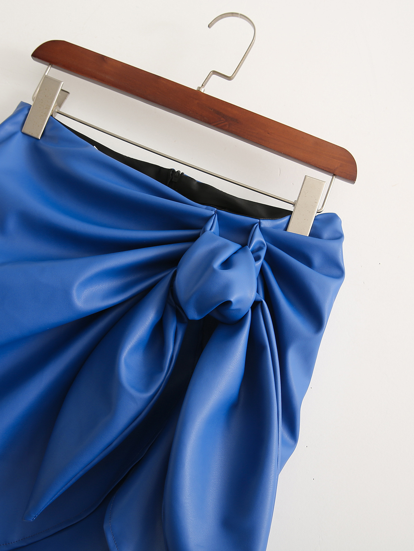 Royal Blue Knotted Hip PU Leather Skirt