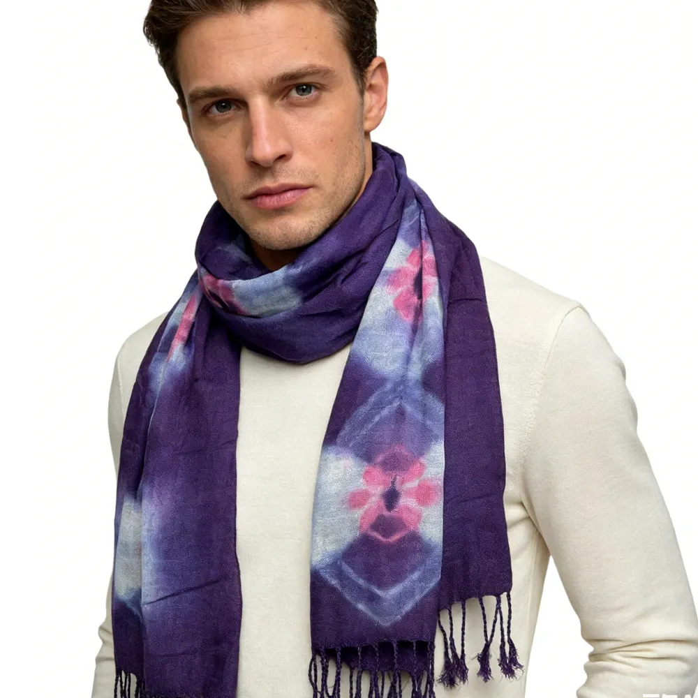 Lilac Purple Floral Tassel Trim Scarf, offers