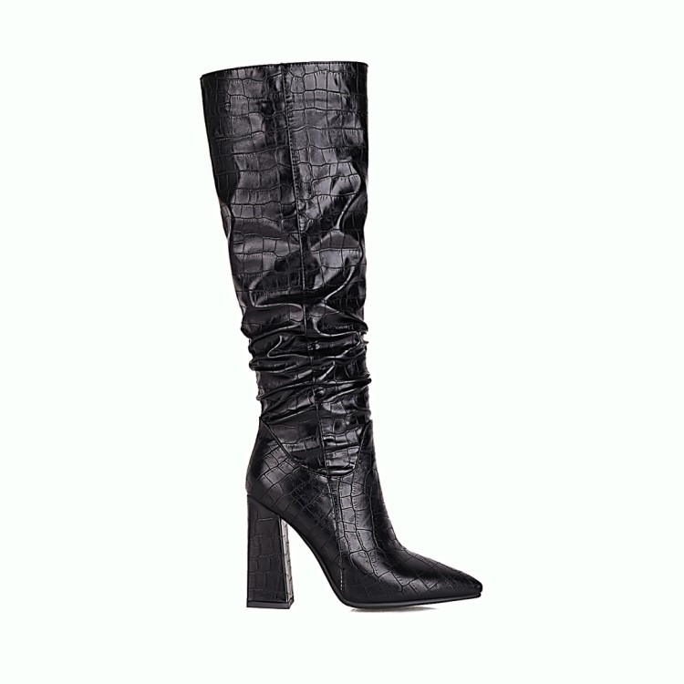 Title 15, Block-heeled High-heeled High Boots With Emboss...