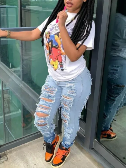 Women's Fashion Trend Ripped Stretch Jeans, Slim-fit