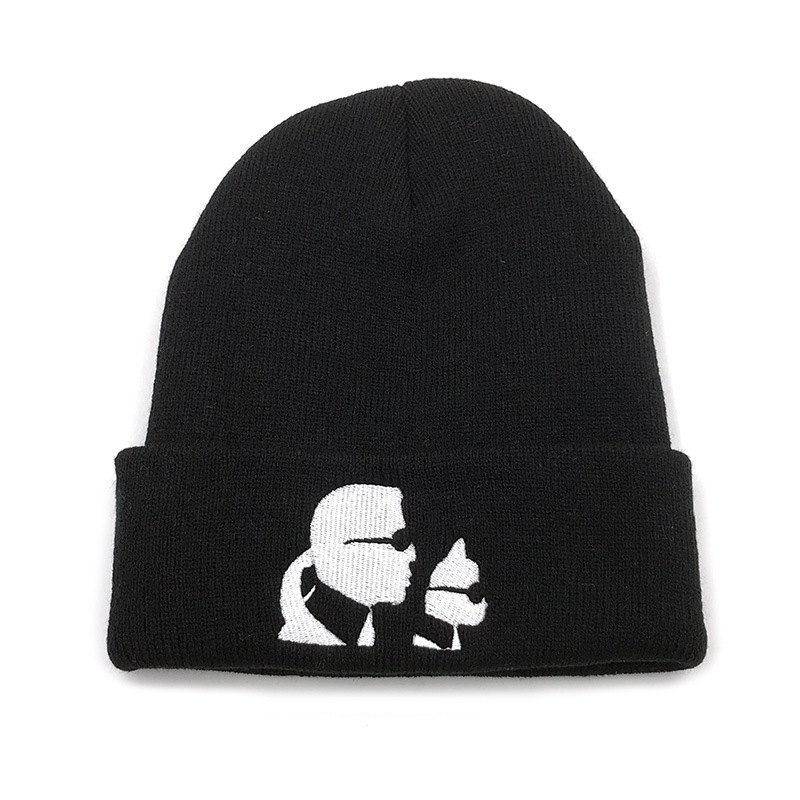 Embroidered Autumn And Winter Warm Knitted Woolen Hat Black - Shop at LoveMi