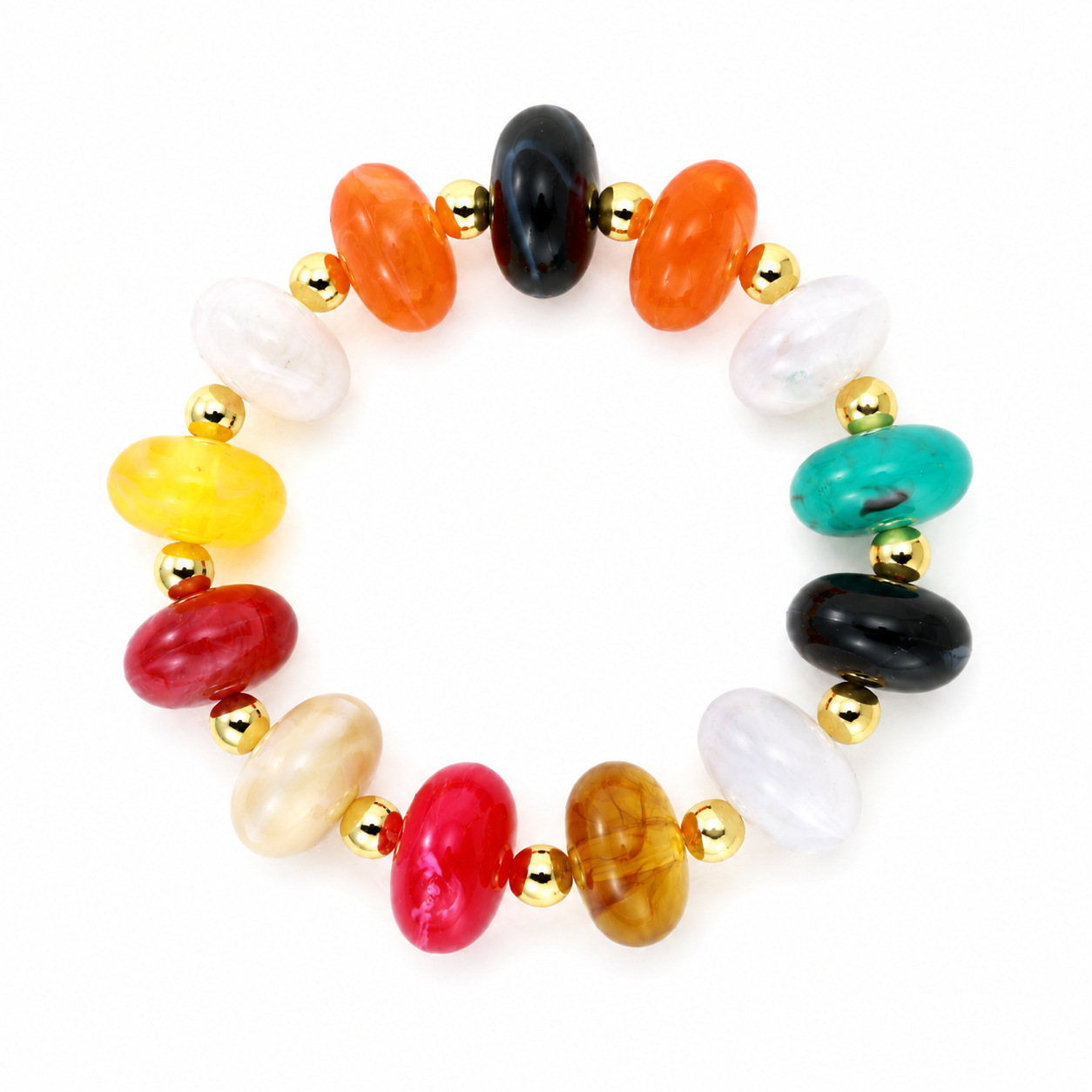 New Vintage European American Flat Bead Stretch Beaded Bracelet For Women Resin Elastic Wrist Jewelry