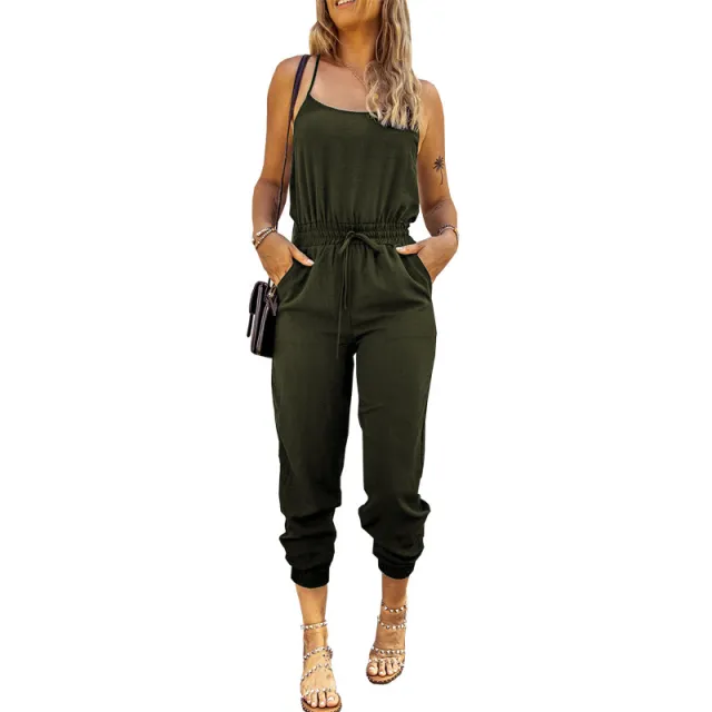Slim Nine point Leggings With Elastic Waistband Jumpsuit Female Army Green - Shop at LoveMi