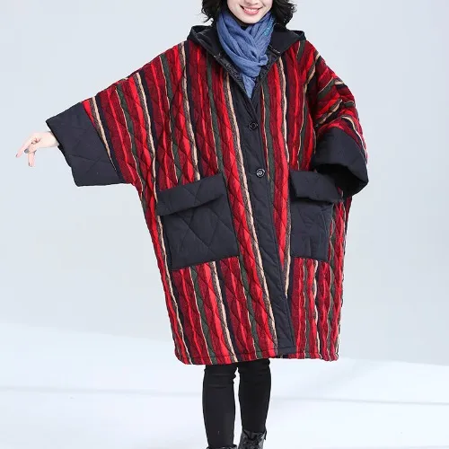 Large Size Loose Fashion Printing Mid-length Quilted Cotton - Red