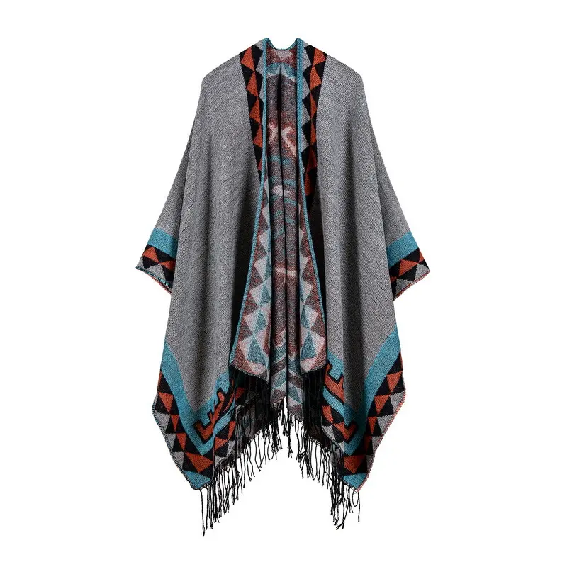 Women's Rhombus Tassel Extended Faux Cashmere Shawl