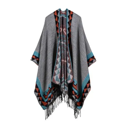 Women's Rhombus Tassel Extended Faux Cashmere Shawl