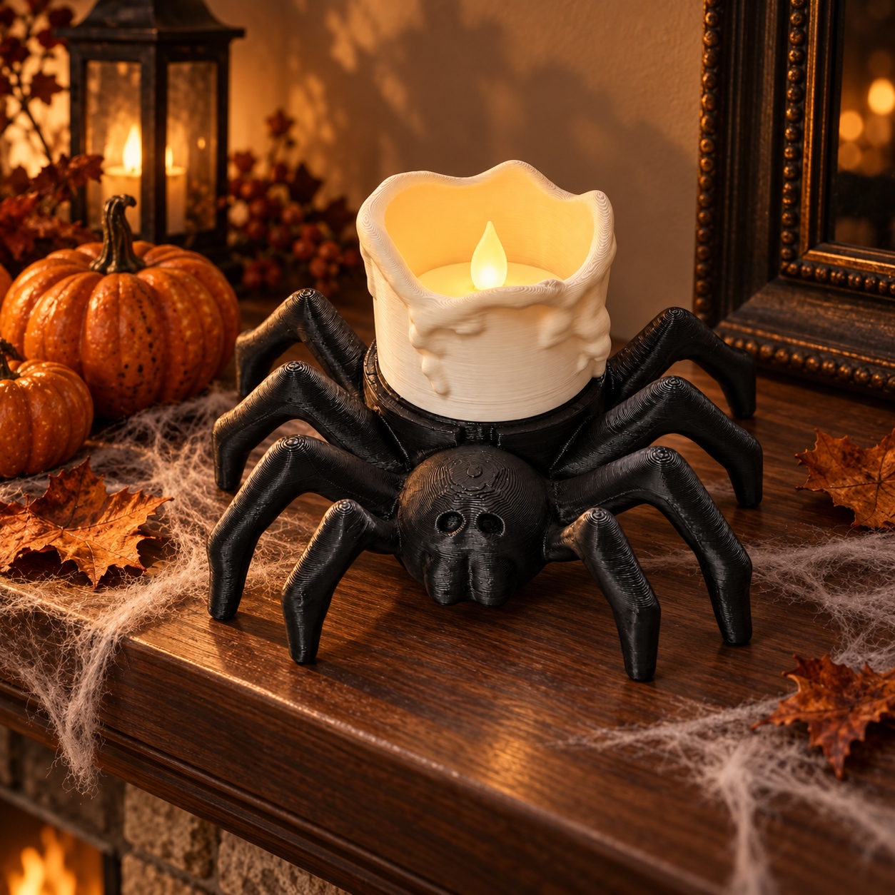 3D Printed Halloween Spider LED Tealight Holder, Spooky Tabletop Decor, Electronic Candle Holder, 1PC, 3PCS, 5PCS