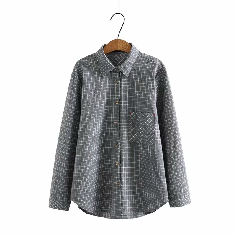 Women's Casual Plaid Simple Three-color Long-sleeved Shirt