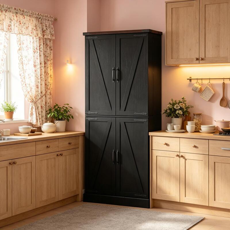Tall Vertical Pantry Cabinet, Chic Kitchen Storage Organizer For Home Office — foto 5