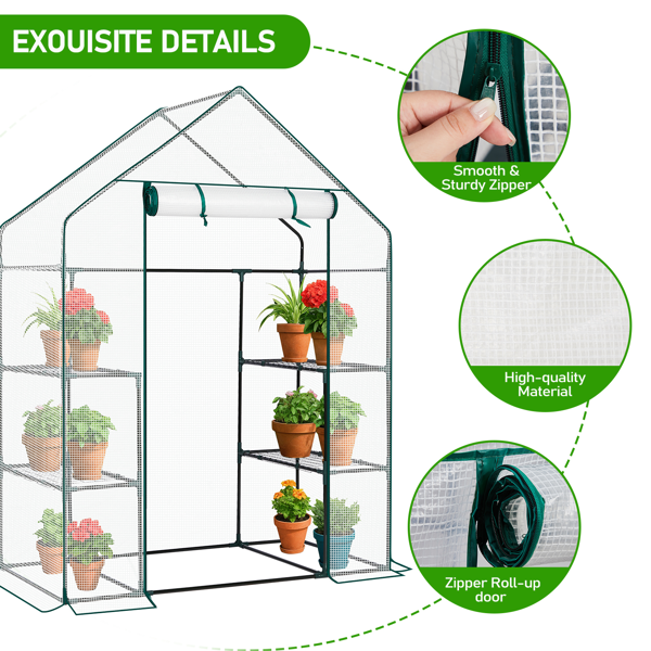 Mini Walk-in Greenhouse With PE Cover, 4-Shelf Indoor Outdoor Plant Gardening Green House For Garden Backyard, 56in  X 29in X 77in, White — foto 4