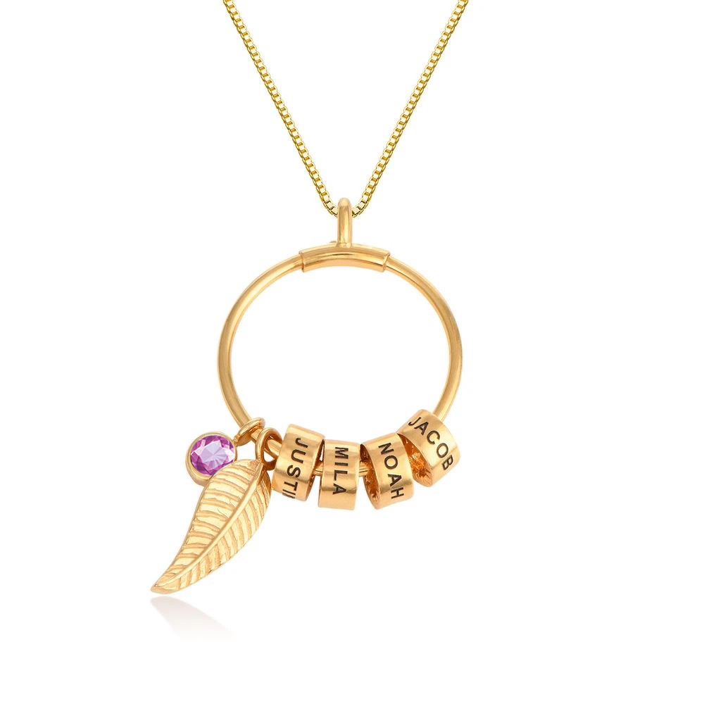 Birthstone Leaf Beaded Stainless Steel Necklace