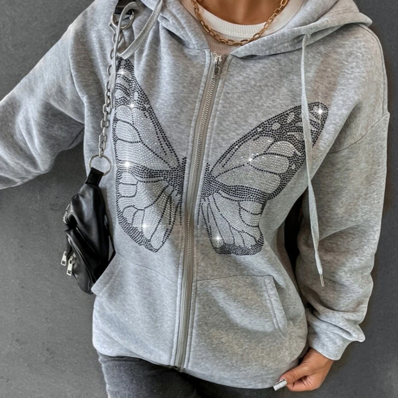 Women's Sweater With Fleece Pockets And Butterfly Zipper Cardigan