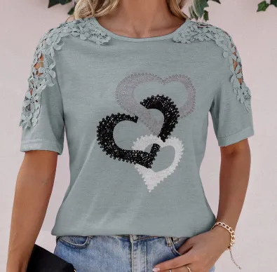 Lip Printed Short Sleeved T Shirt Love Grey - Shop at LoveMi