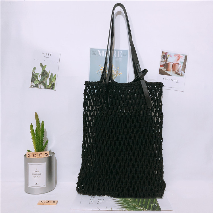 Leather Bottom Mesh Bag With Pocket Inside Pocket Black - Shop at LoveMi