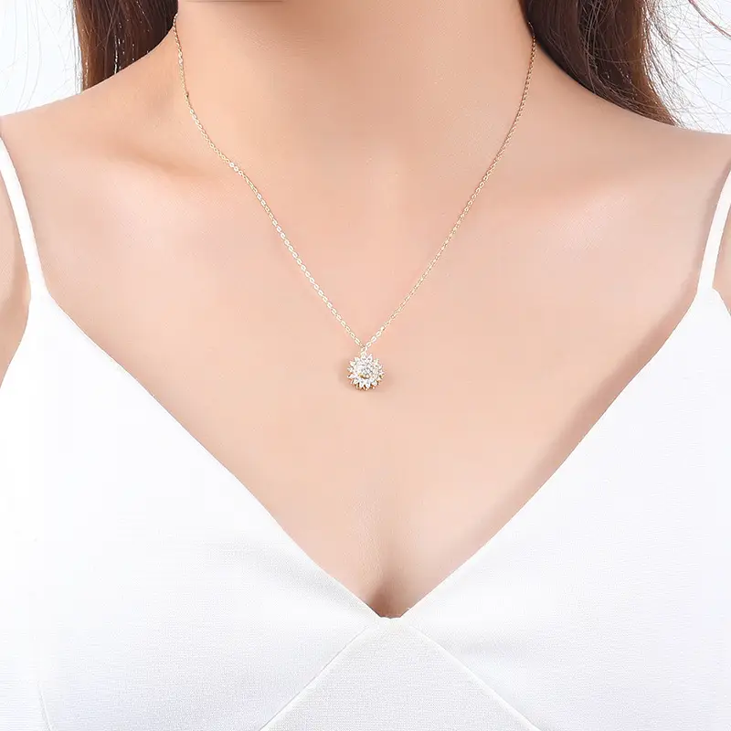 Damira Platinum Gold Sunflower Clavicle Chain Pendant