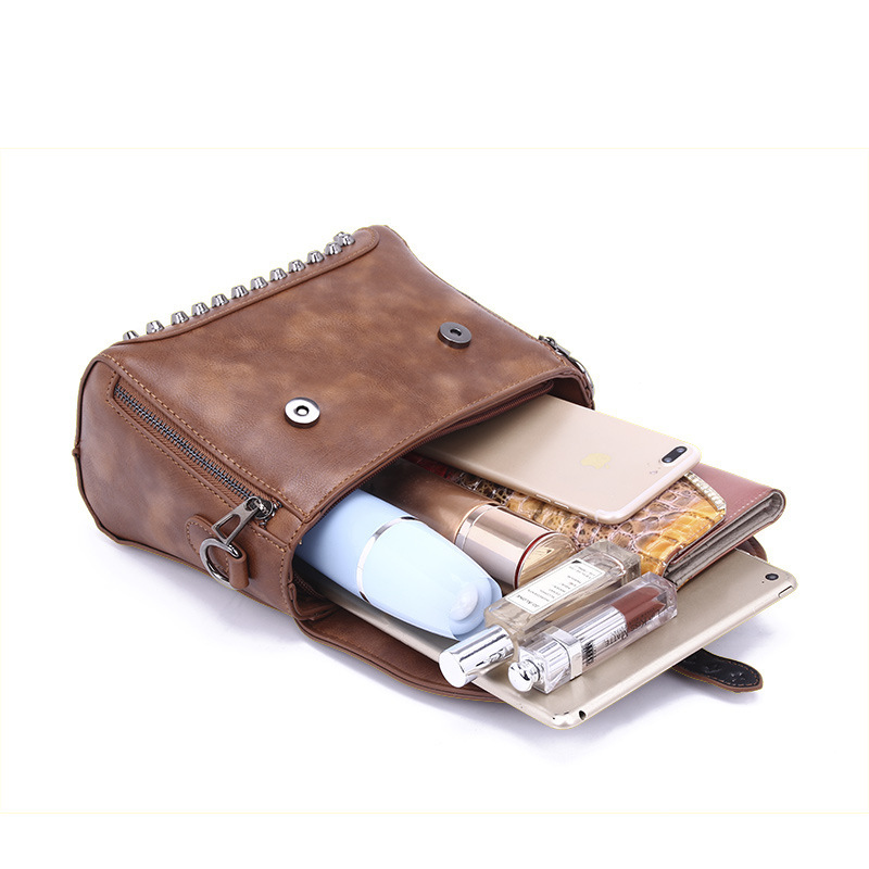 Fashion Rivet Bag Double Zipper Retro Single Shoulder Handbag