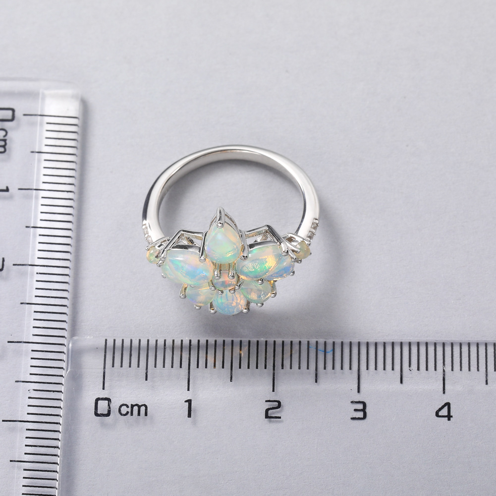 Natural Opal 925 Silver Ring Temperament Exquisite Simple Super Fairy Flowers