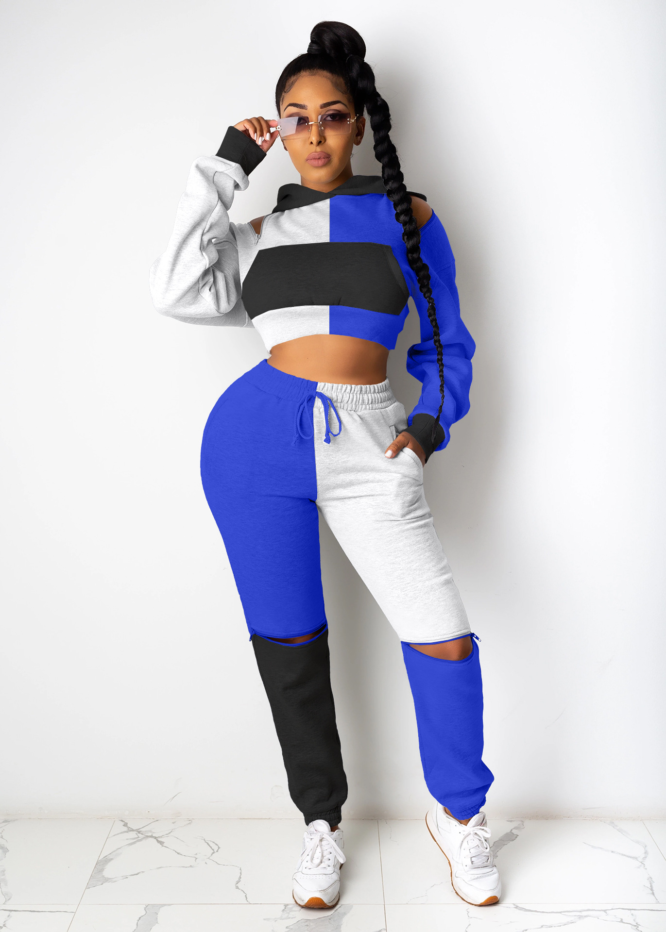 Casual Zipper Stitching Sports Two-piece Suit - 4