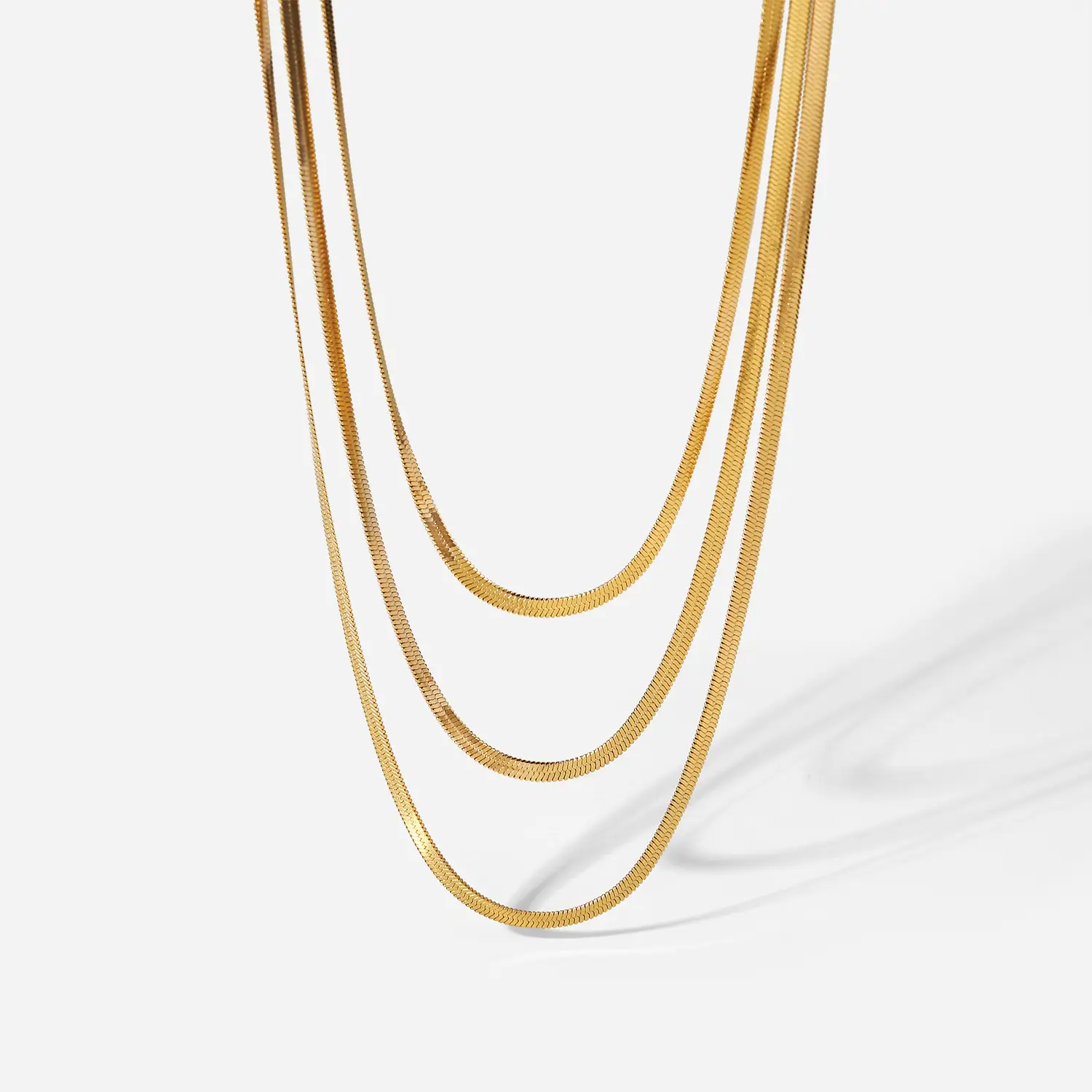 Geometric 18K Gold Plated 3mm Snake Chain Layer Necklace