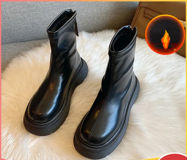 Women's Plush Warm Autumn And Winter Thick Soled Boots Black - Shop at LoveMi