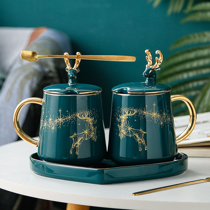 Large Capacity Couple Cup Creative Coffee Cup With Lid Spoon