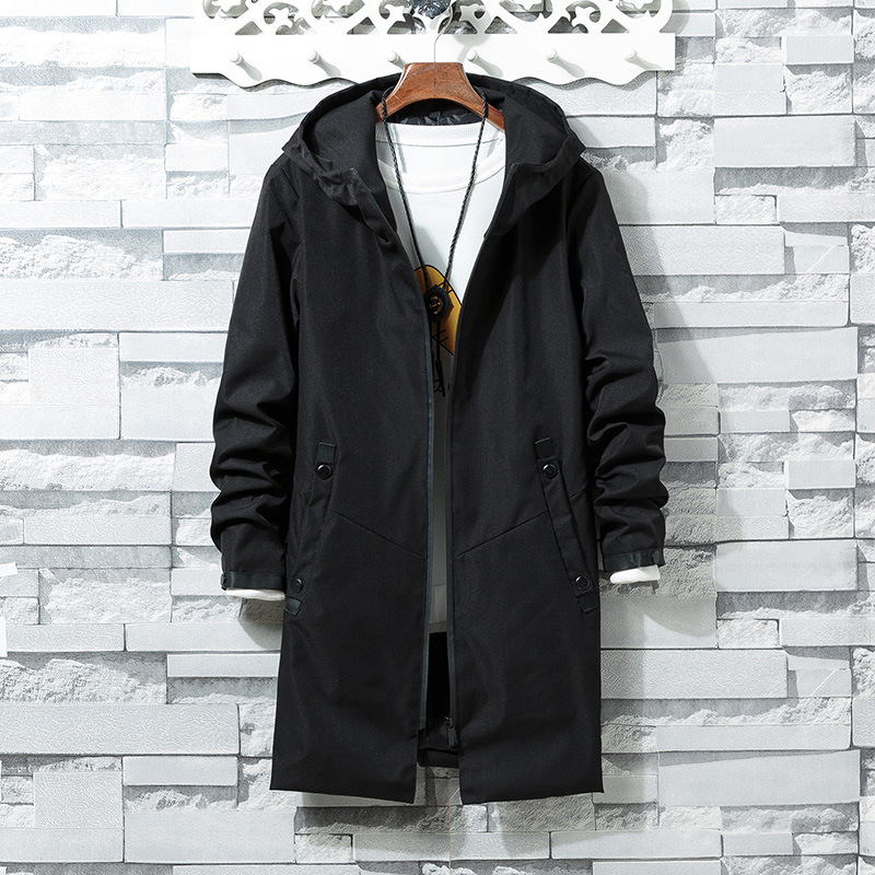 Autumn Hooded Jacket Coat Solid Color Mid Length