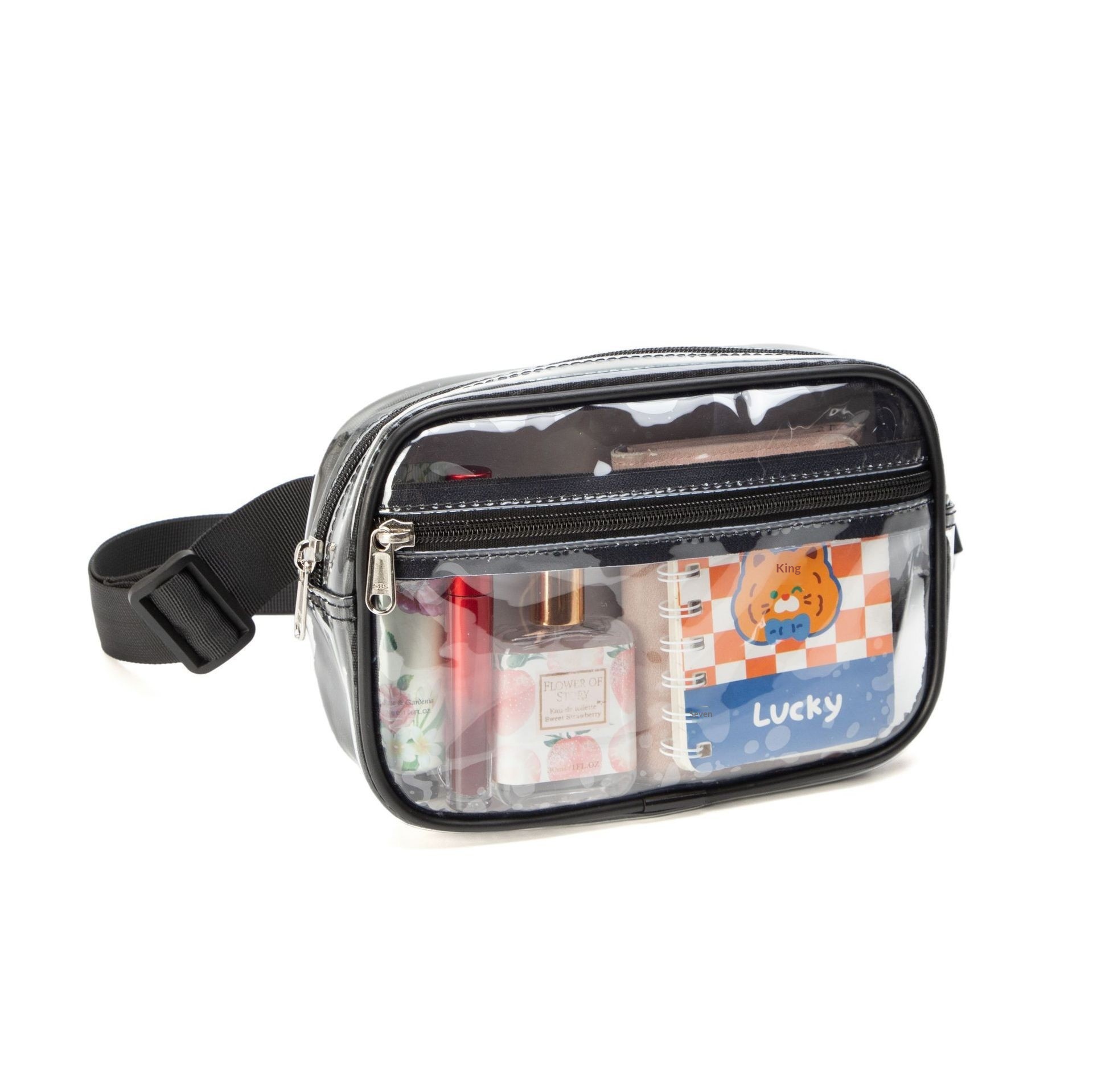 Transparent PVC Toiletry Bag, Waterproof, Portable, Large Capacity Crossbody Makeup Bag, Outdoor Sports Storage Bag, Waist Bag - Black