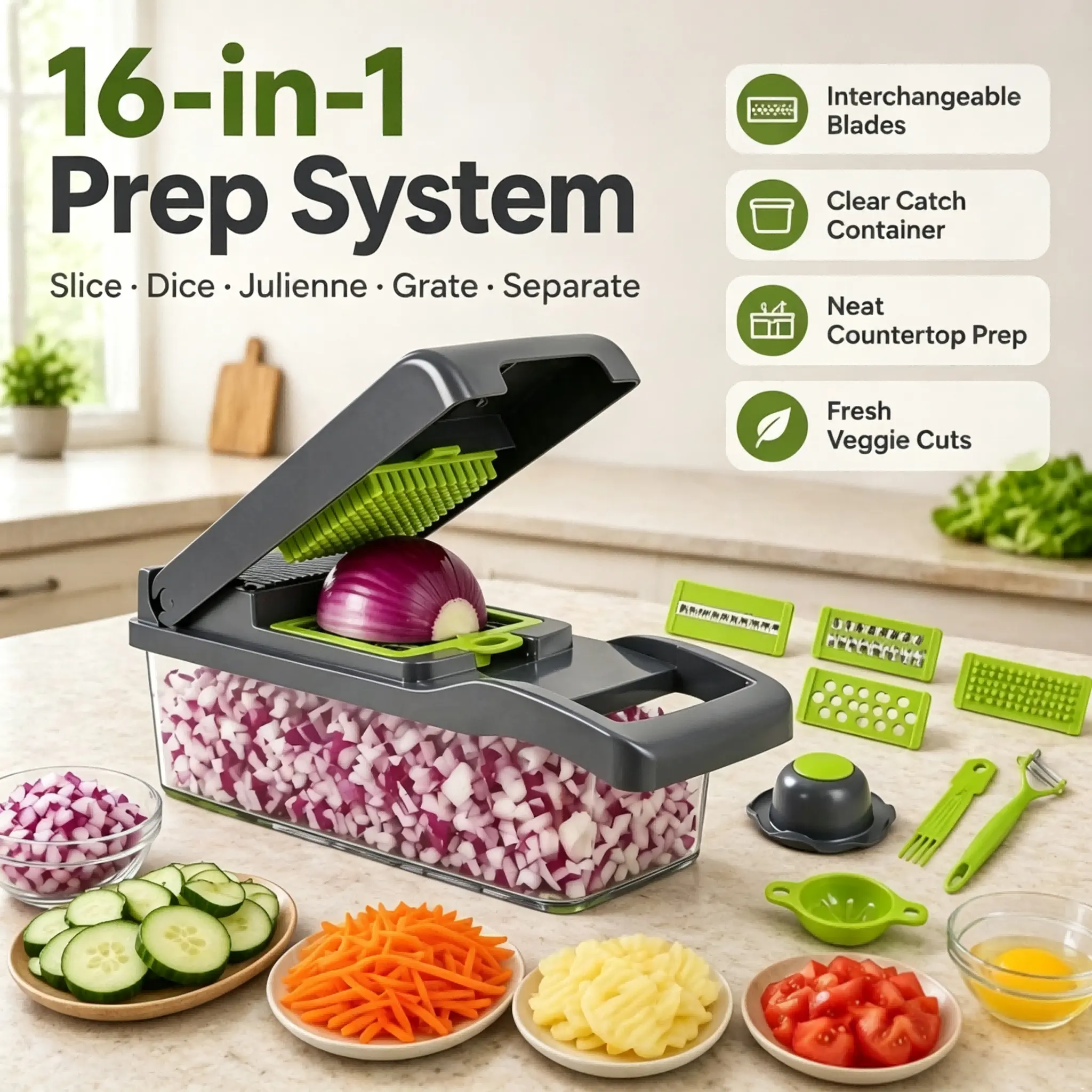 16-in-1 Vegetable Chopper, Fruit And Salad Chopperslicer