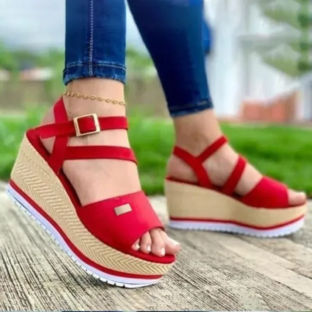 Summer New Style Fish Mouth Wedge Sandals In Europe And America Red - Shop at LoveMi