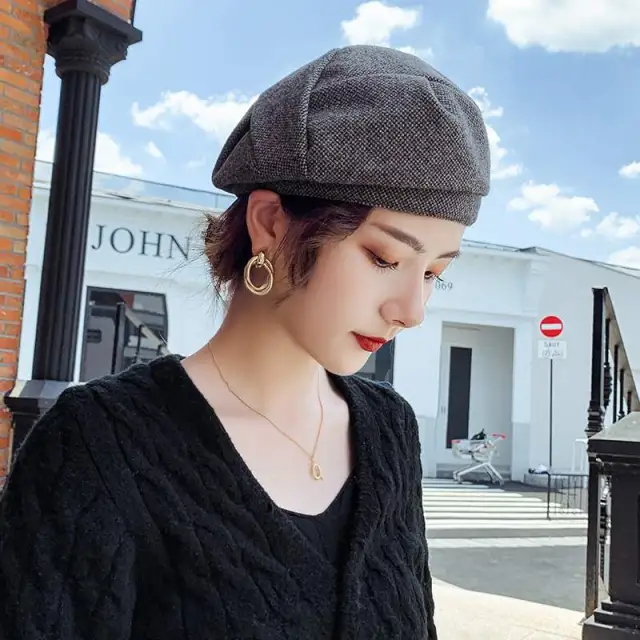 Women's Wool Embroidered Sunshade Warm Hat Black - Shop at LoveMi