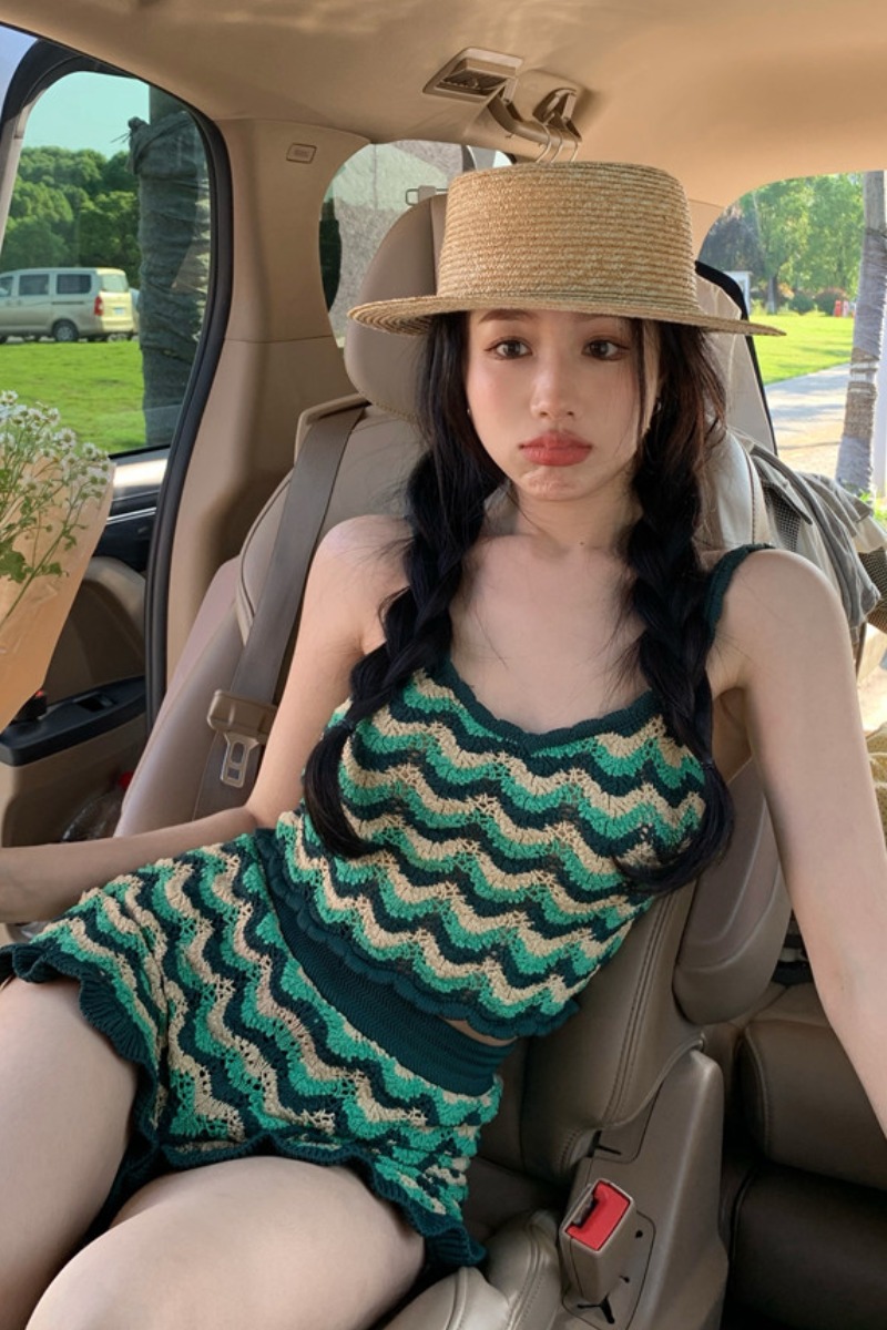 Handmade Art Crochet Camisole High Waist All-match Shorts