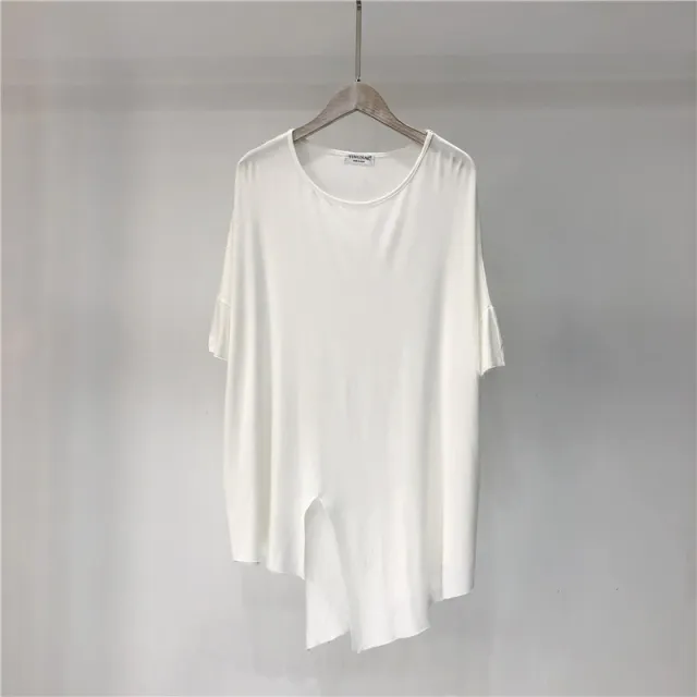 Korean Version Of Ins Trendy Irregular Solid Color Loose Mid length Top Clothes White - Shop at LoveMi