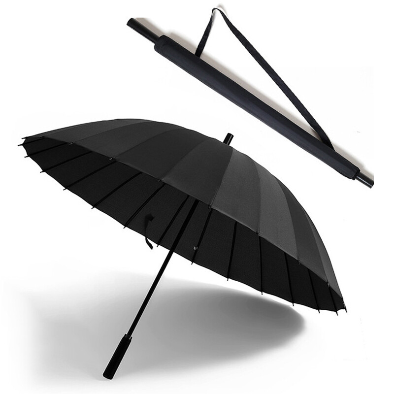 24 Ribs Umbrella Classic Large Umbrellas Strong Windproof Stormproof Black V