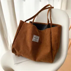 Large Capacity Corduroy Portable Casual Shoulder Bag - Brown - View 1