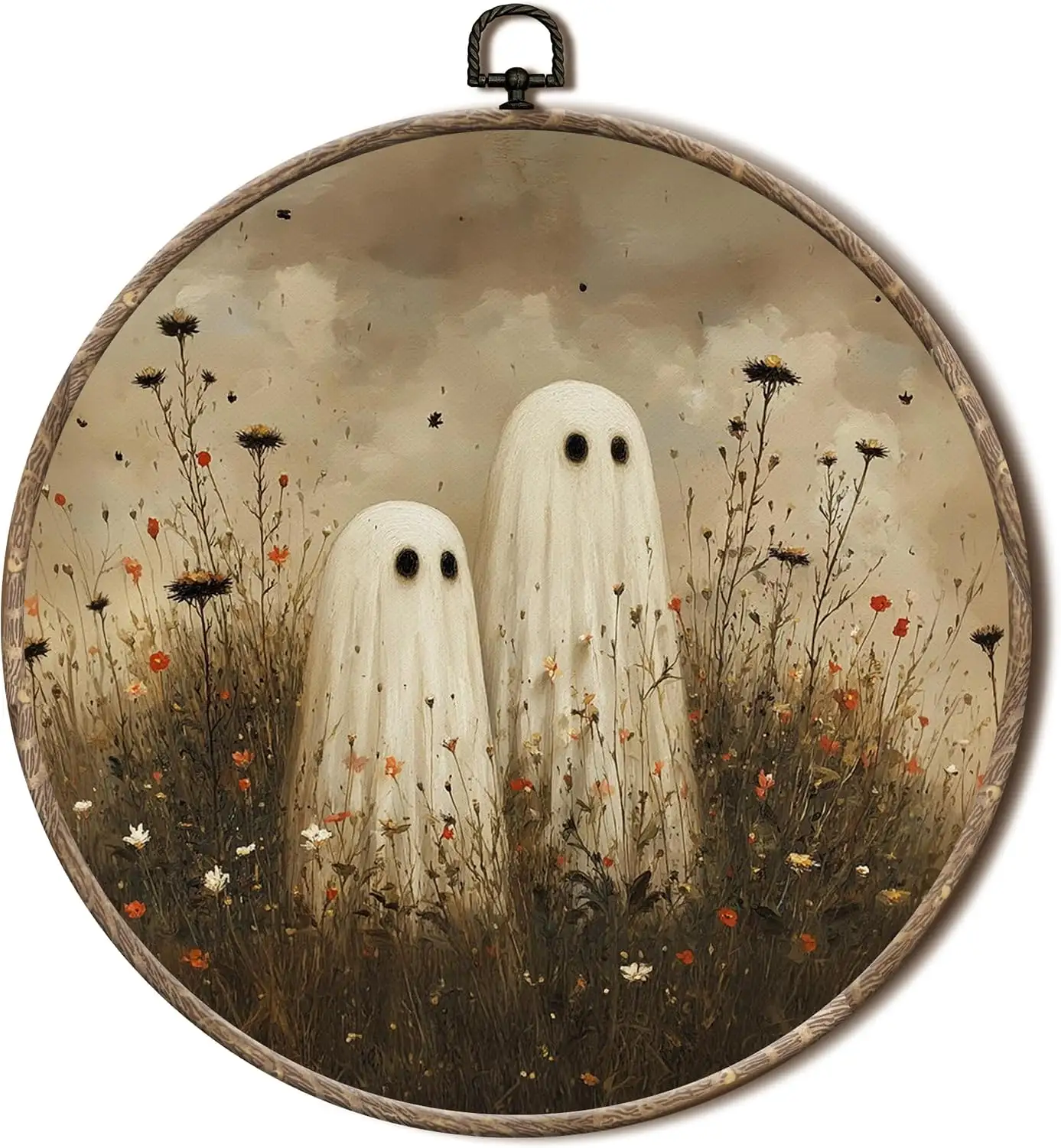 Vintage Halloween Ghost Round Wall Art, Moody