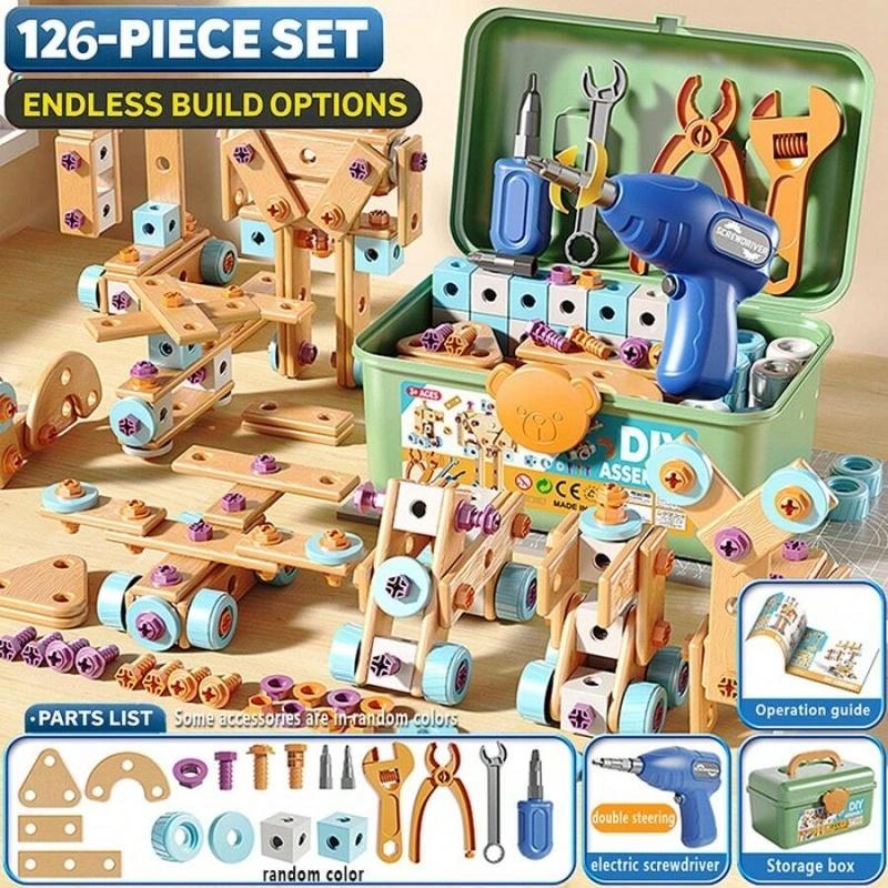 126-Piece Creative Wooden Construction & Tool Set  Early Education Pretend Play Toy