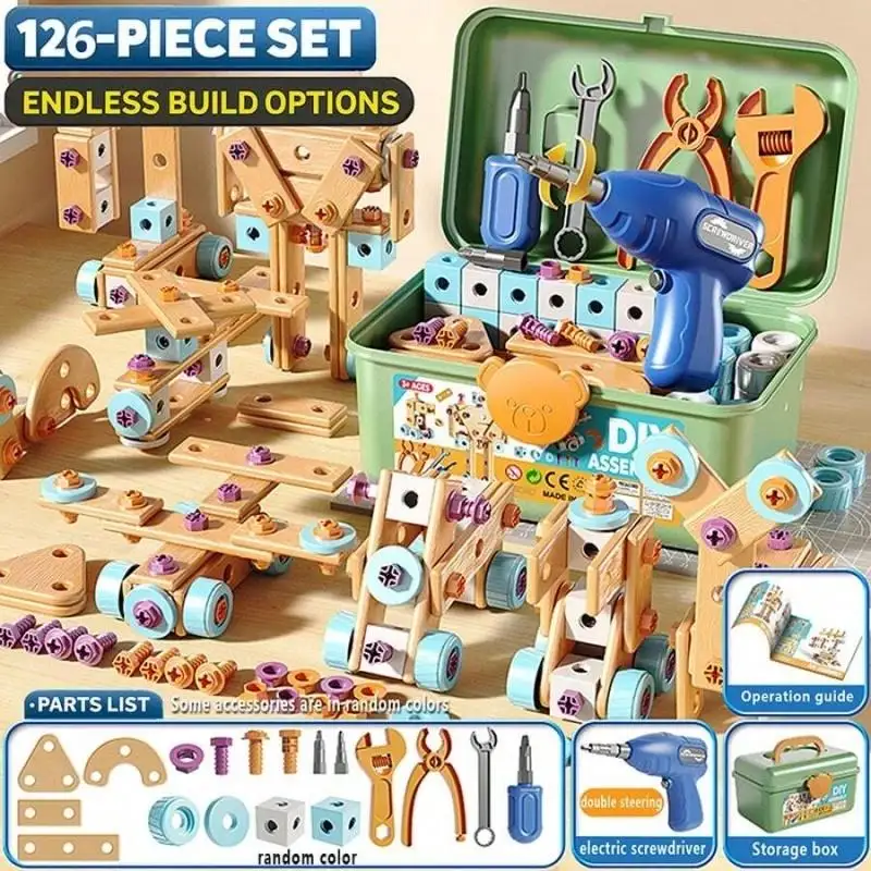 126-Piece Creative Wooden Construction & Tool Set