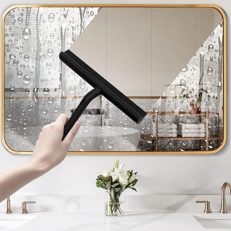 Silicone Shower Squeegee With Hook 8 Inch Window Glass Scraper Black Bathroom