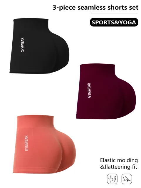 Women 3-Piece Seamless Biker Shorts Set