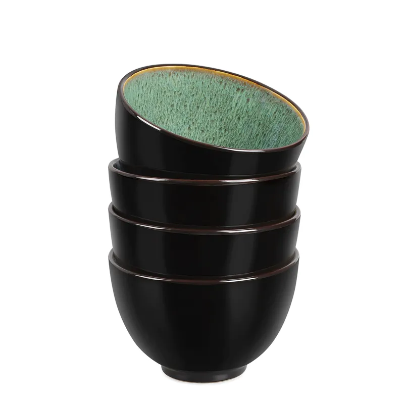 Western Food Kiln Change Peacock Green Bowl 24oz Set Of 4