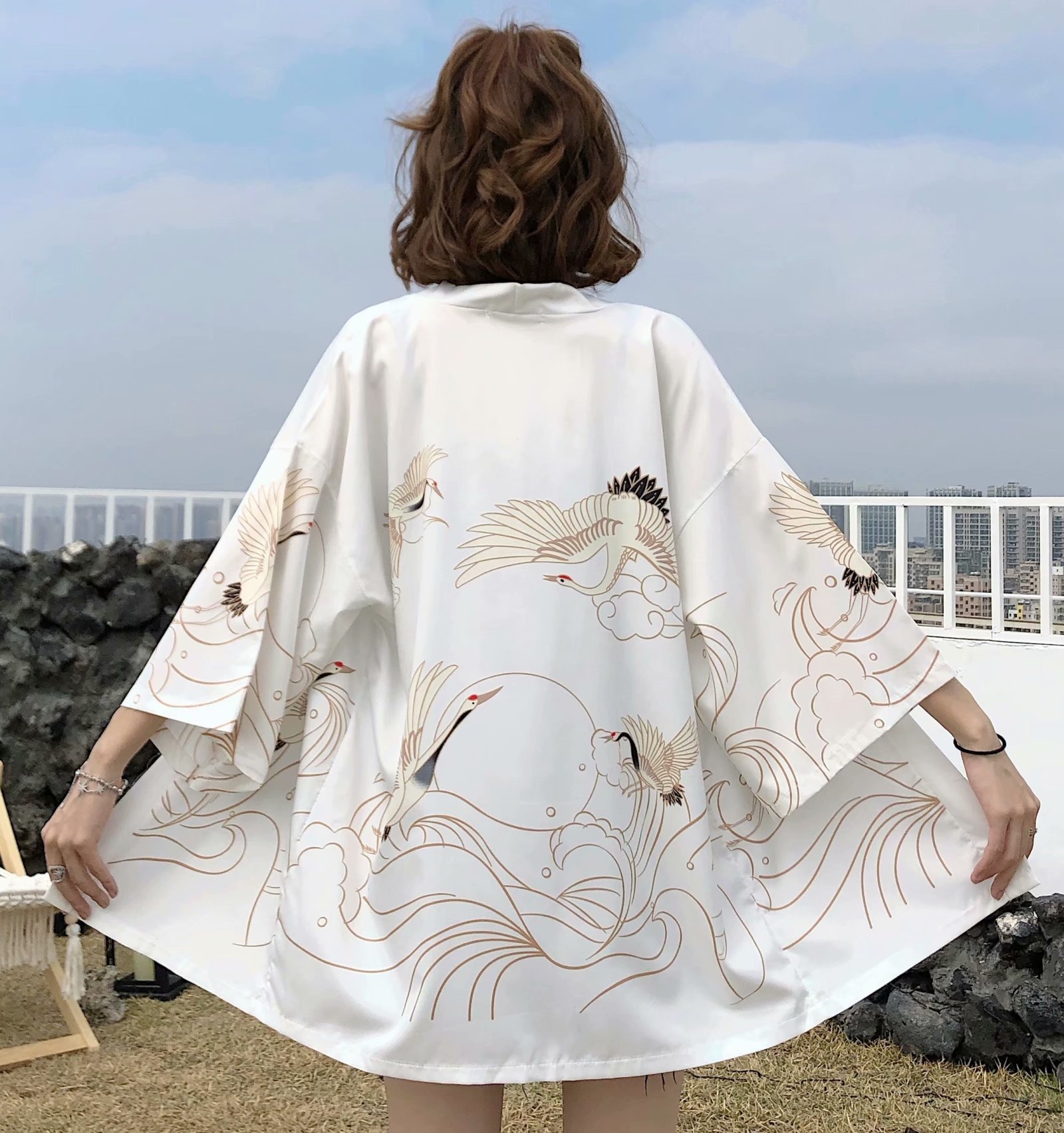 Retro Cardigan Flying Crane Chinese Style Three-Sleeve Robe