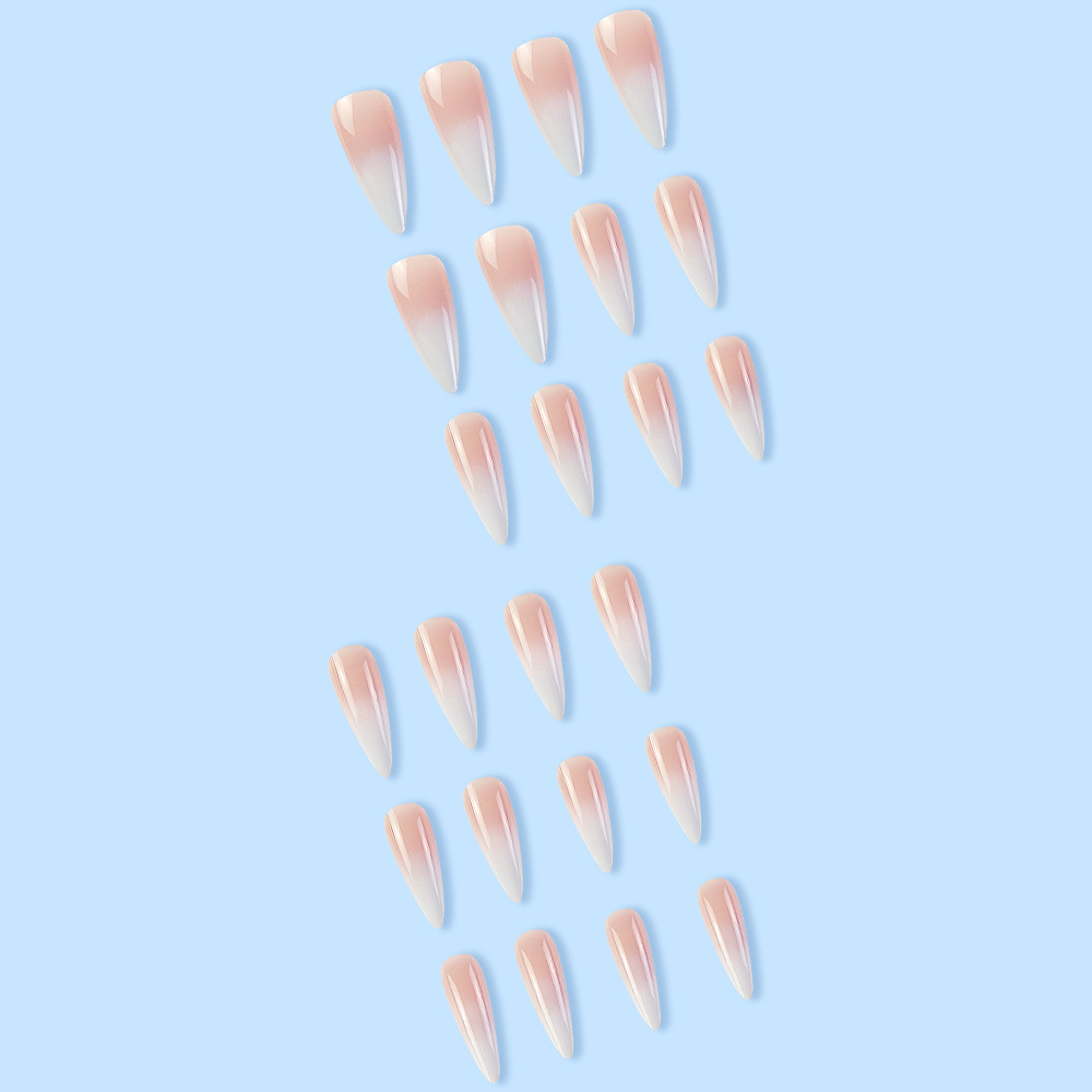 24 Pieces Of Long, Pointed, Press-on White Gradient Nail Stickers For A Simple And Elegant Appearance. Includes 1 Piece Of Jelly Glue And 1 Nail File. Fake Nails
