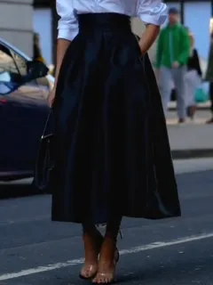 Solid Colour Long-sleeved Shirt & High-waisted Skirt Suit - Black Skirt - View 1