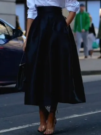 Solid Color Long sleeved Shirt & High waisted Skirt Suit Black Skirt - Shop at LoveMi