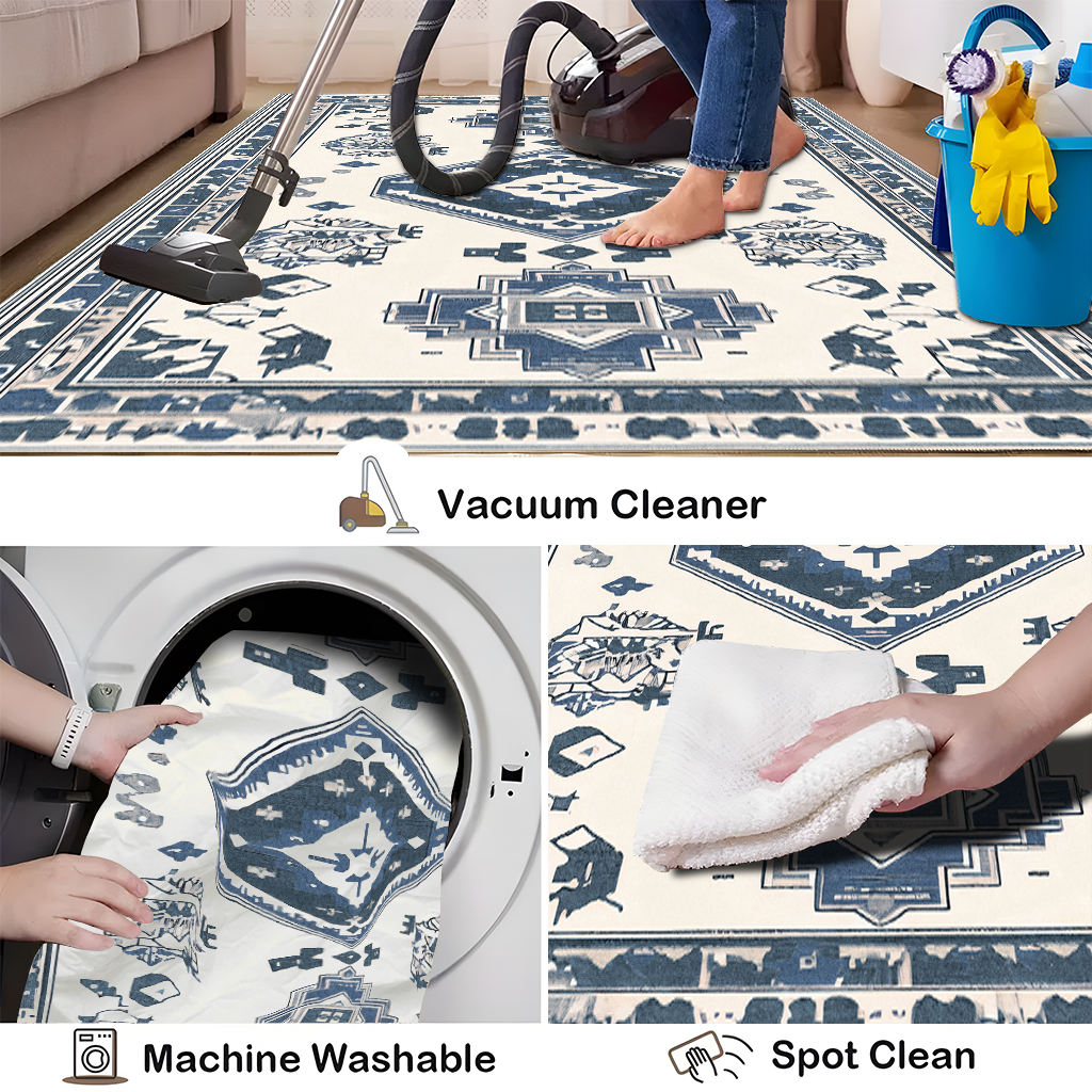 Blue And White Retro Ethnic Style Kitchen Carpet Three-piece Set Niche Artistic Texture Infuses Retro Ritual Feeling For Kitchen Space Non-slip Easy-to-clean And Also Produces A Piece Of Cashmere-like 4