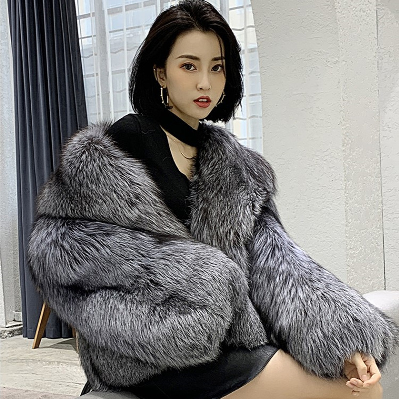Women's Short Faux Fox Fur Coat