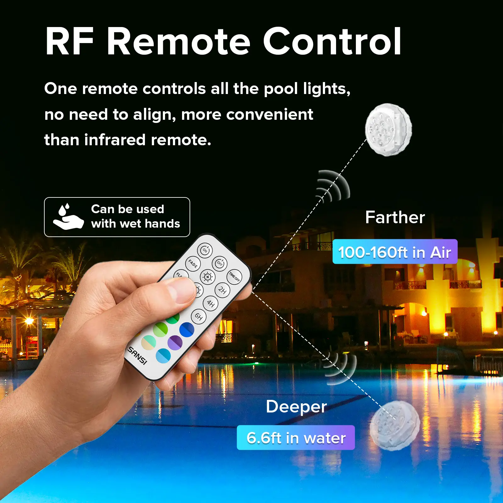 SANSI IP68 Waterproof RGB Pool Light, Summer