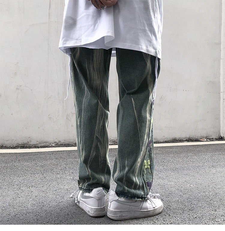 Men's Loose Wash Straight Wide Leg Pants Jeans